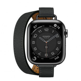 Apple Watch Series 7 Hermès // 41мм GPS + Cellular // Корпус из нержавеющей стали цвета «черный космос», ремешок Double Tour Attelage цвета Noir