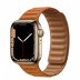 Apple Watch Series 7 // 41мм GPS + Cellular // Корпус из нержавеющей стали золотого цвета, кожаный браслет цвета «золотистая охра», размер ремешка M/L