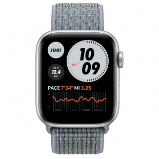 Apple Watch Series 6 // 40мм GPS // Корпус из алюминия серебристого цвета, спортивный браслет Nike цвета «Дымчатый серый»