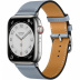 Apple Watch Series 7 Hermès // 45мм GPS + Cellular // Корпус из нержавеющей стали серебристого цвета, ремешок Single Tour цвета Bleu Lin