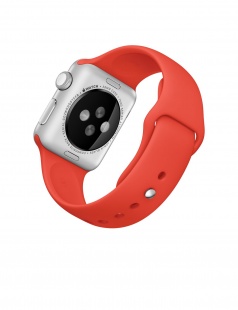 Apple Watch Sport 38 мм, серебристый алюминий, оранжевый спортивный ремешок