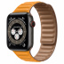 Apple Watch Series 6 // 44мм GPS + Cellular // Корпус из титана цвета «черный космос», кожаный браслет цвета «Золотой апельсин», размер ремешка M/L