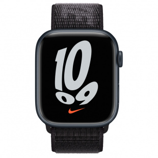 Apple Watch Series 7 // 41мм GPS // Корпус из алюминия цвета «тёмная ночь», спортивный браслет Nike чёрного цвета