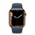 Apple Watch Series 7 // 45мм GPS + Cellular // Корпус из нержавеющей стали золотого цвета, спортивный ремешок цвета «синий омут»