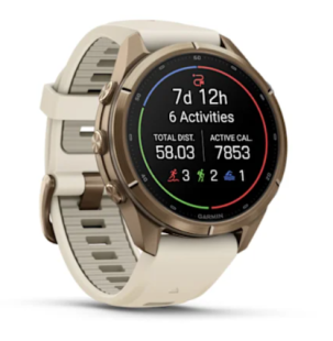 Мультиспортивные часы Garmin Fenix 9 Pro (43mm), титановый корпус Autumn Gold, бежевый силиконовый ремешок (Cream/French Gray)