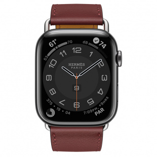 Apple Watch Series 7 Hermès // 45мм GPS + Cellular // Корпус из нержавеющей стали цвета «черный космос», ремешок Single Tour Attelage цвета Rouge H