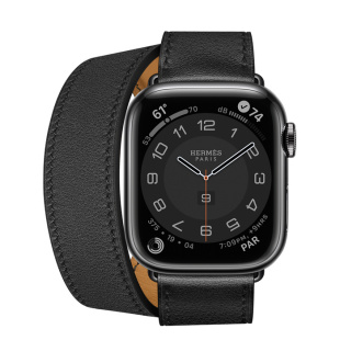 Apple Watch Series 7 Hermès // 41мм GPS + Cellular // Корпус из нержавеющей стали цвета «черный космос», ремешок Double Tour Attelage цвета Noir