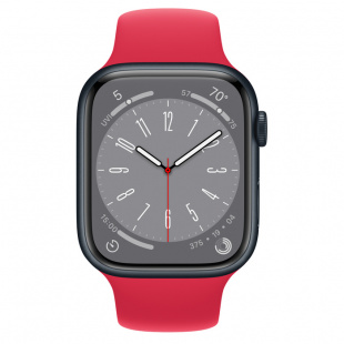 Apple Watch Series 8 // 41мм GPS // Корпус из алюминия цвета "темная ночь", спортивный ремешок цвета (PRODUCT)RED