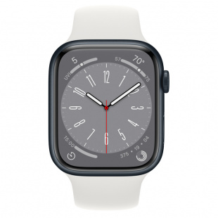 Apple Watch Series 8 // 45мм GPS // Корпус из алюминия цвета "темная ночь", спортивный ремешок белого цвета