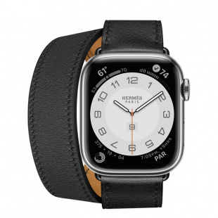 Apple Watch Series 7 Hermès // 41мм GPS + Cellular // Корпус из нержавеющей стали серебристого цвета, ремешок Double Tour Attelage цвета Noir