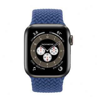 Apple Watch Series 6 // 44мм GPS + Cellular // Корпус из титана цвета «черный космос», плетёный монобраслет цвета «Атлантический синий»