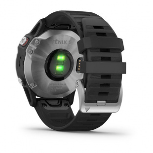 Мультиспортивные часы Garmin Fenix 6 (47mm) стальной серебристый корпус, черный силиконовый ремешок