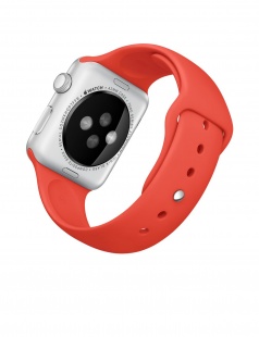 Apple Watch Sport 42 мм, серебристый алюминий, оранжевый спортивный ремешок