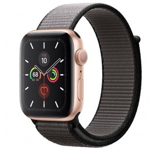 Apple Watch Series 5 // 40мм GPS // Корпус из алюминия золотого цвета, спортивный браслет цвета «тёмный графит»
