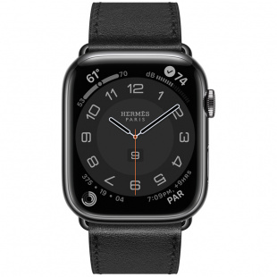 Apple Watch Series 7 Hermès // 45мм GPS + Cellular // Корпус из нержавеющей стали цвета «черный космос», ремешок Single Tour цвета Noir