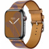 Apple Watch Series 7 Hermès // 45мм GPS + Cellular // Корпус из нержавеющей стали цвета «черный космос», ремешок Single Tour Circuit H цвета Biscuit/Bleu Électrique