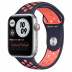 Apple Watch SE // 44мм GPS + Cellular // Корпус из алюминия серебристого цвета, спортивный ремешок Nike цвета «Полночный синий/манго» (2020)