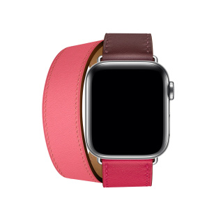 38/40 мм Ремешок Hermès Double Tour из кожи Swift цвета Bordeaux/Rose Extrême/Rose Azalée для Apple Watch Hermès