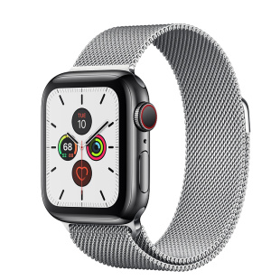 Apple Watch Series 5 // 40мм GPS + Cellular // Корпус из нержавеющей стали цвета «серый космос», миланский сетчатый браслет серебристого цвета