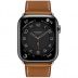 Apple Watch Series 7 Hermès // 45мм GPS + Cellular // Корпус из нержавеющей стали цвета «черный космос», ремешок Single Tour цвета Fauve с раскладывающейся застёжкой (Deployment Buckle)