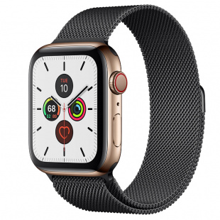 Apple Watch Series 5 // 40мм GPS + Cellular // Корпус из нержавеющей стали золотого цвета, миланский сетчатый браслет цвета «чёрный космос»