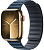 Купить Apple Watch Series 9 // 45мм GPS+Cellular // Корпус из нержавеющей стали золотого цвета, браслет цвета "тихоокеанский синий", размер S/M