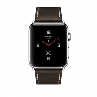 Apple Watch Series 3 Hermès // 42мм GPS + Cellular // Корпус из нержавеющей стали, ремешок Single Tour Deployment Buckle из кожи цвета Ébène Barenia (MQLT2)