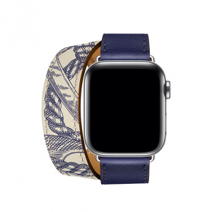 40мм Ремешок Hermès Double Tour из кожи Swift цвета Encre/Béton для Apple Watch