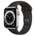 Apple Watch Series 6 // 44мм GPS + Cellular // Корпус из нержавеющей стали серебристого цвета, спортивный ремешок черного цвета