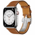 Apple Watch Series 8 Hermès // 45мм GPS + Cellular // Корпус из нержавеющей стали серебристого цвета, ремешок Single Tour цвета Fauve с раскладывающейся застёжкой (Deployment Buckle)