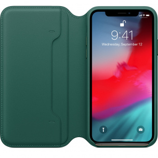 Кожаный чехол Folio для iPhone X / Xs, цвет «зелёный лес», оригинальный Apple