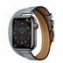 Apple Watch Series 7 Hermès // 41мм GPS + Cellular // Корпус из нержавеющей стали цвета «черный космос», ремешок Double Tour Attelage цвета Bleu Lin