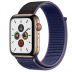 Apple Watch Series 5 // 44мм GPS + Cellular // Корпус из нержавеющей стали золотого цвета, спортивный браслет тёмно-синего цвета