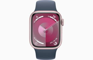 Apple Watch Series 9 // 45мм GPS // Корпус из алюминия розового цвета, спортивный ремешок цвета "штормовой синий"