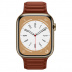Apple Watch Series 8 // 45мм GPS + Cellular // Корпус из нержавеющей стали золотого цвета, кожаный браслет темно-коричневого цвета, размер ремешка M/L