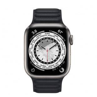 Apple Watch Series 7 // 45мм GPS + Cellular // Корпус из титана, кожаный браслет цвета «тёмная ночь», размер ремешка S/M