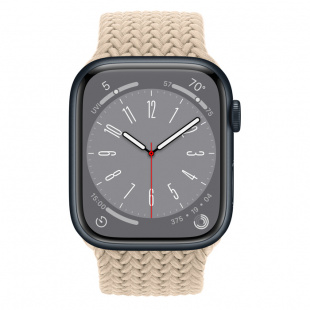 Apple Watch Series 8 // 41мм GPS // Корпус из алюминия цвета "темная ночь", плетёный монобраслет бежевого цвета