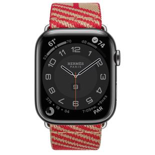Apple Watch Series 7 Hermès // 45мм GPS + Cellular // Корпус из нержавеющей стали цвета «черный космос», ремешок Hermès Simple Tour Jumping цвета Kraft/Rouge de Cœur