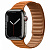Купить Apple Watch Series 7 // 45мм GPS + Cellular // Корпус из нержавеющей стали графитового цвета, кожаный браслет цвета «золотистая охра», размер ремешка S/M
