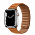 Apple Watch Series 7 // 41мм GPS + Cellular // Корпус из нержавеющей стали серебристого цвета, кожаный браслет цвета «золотистая охра», размер ремешка M/L