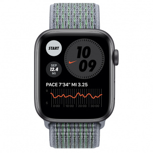 Apple Watch Series 6 // 44мм GPS // Корпус из алюминия цвета «серый космос», спортивный браслет Nike цвета «Дымчатый серый»