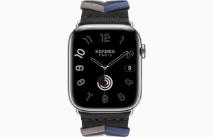 Apple Watch Series 9 Hermès // 45мм GPS+Cellular // Корпус из нержавеющей стали серебристого цвета, ремешок Bridon Single Tour цвета Noir